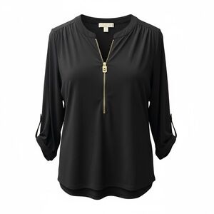 MICHAEL Michael Kors Black Blouse with Gold Zip Pullover